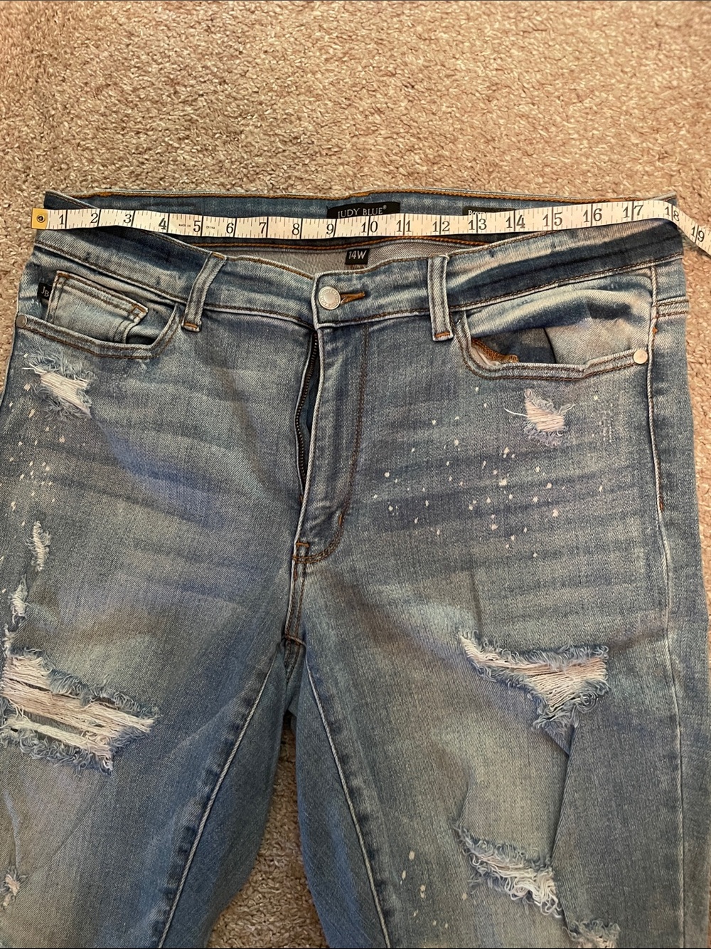 Judy Blue Light Blue Distressed Boyfriend Jeans, 14W - Picture 3 of 7